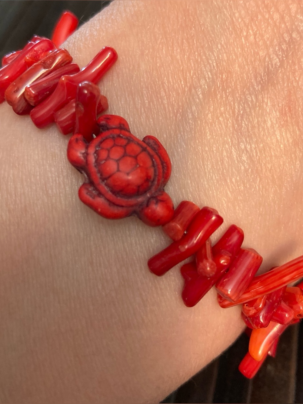 Red branch coral Turtle Bead Bracelet - Women Jewelry